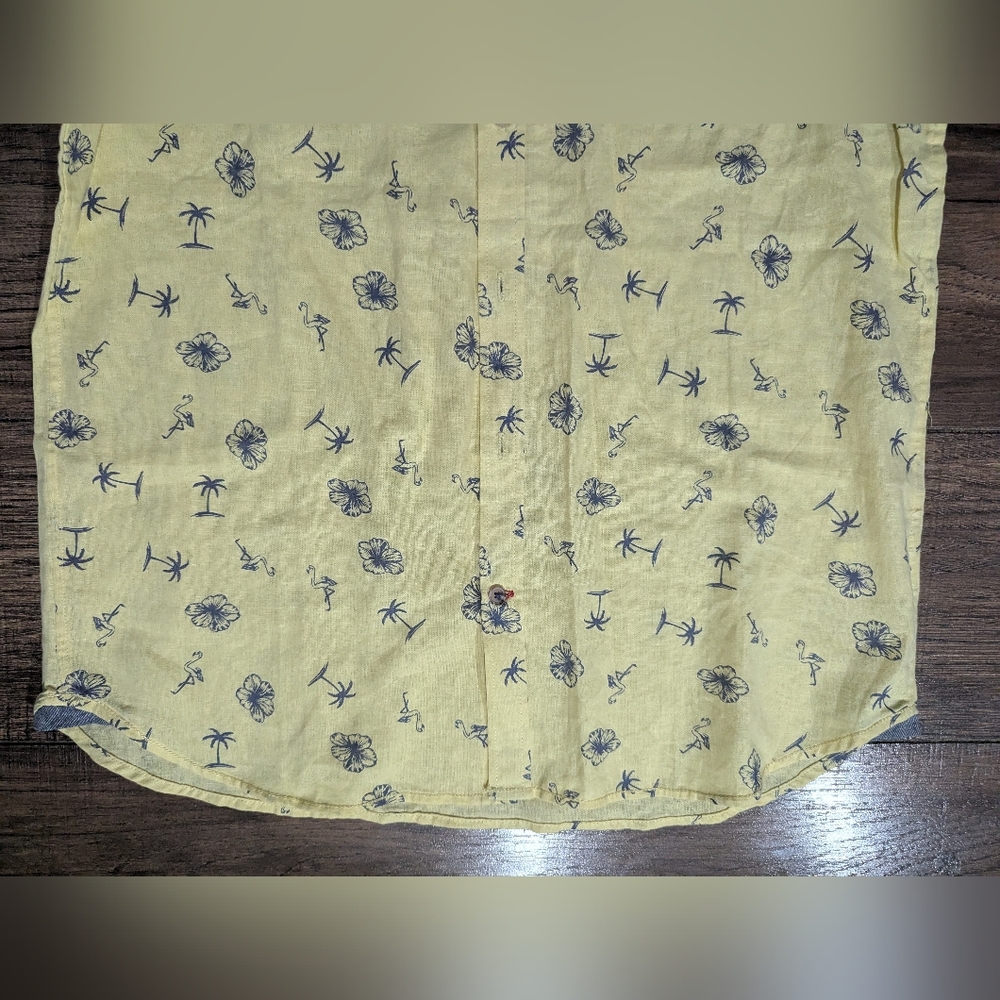 Bruno Milano Mens Short Sleeve Shirt Button Up Small NWT Yellow Flamingos Trees - Picture 6 of 16